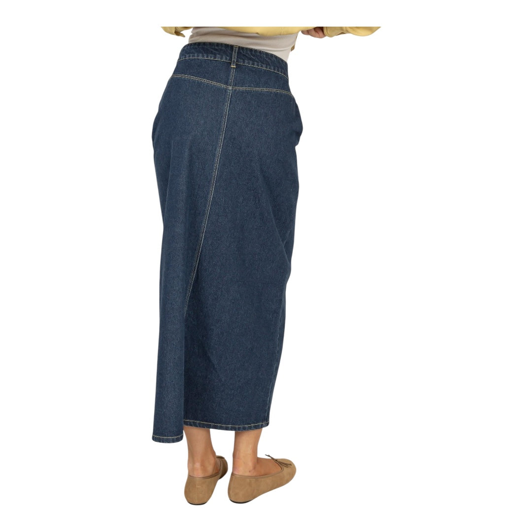 Midi Denim Skirt with Front Split