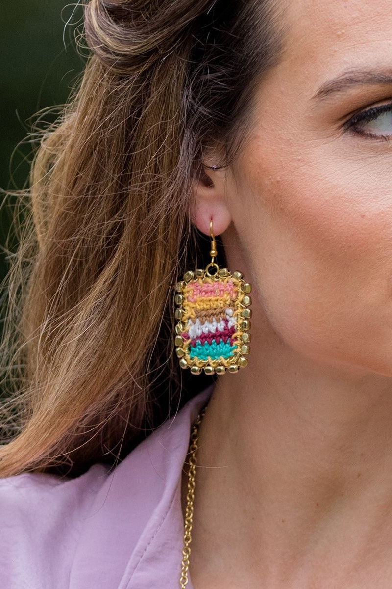 Sachi Woven Crochet Rectangle Warp & Weft Earrings