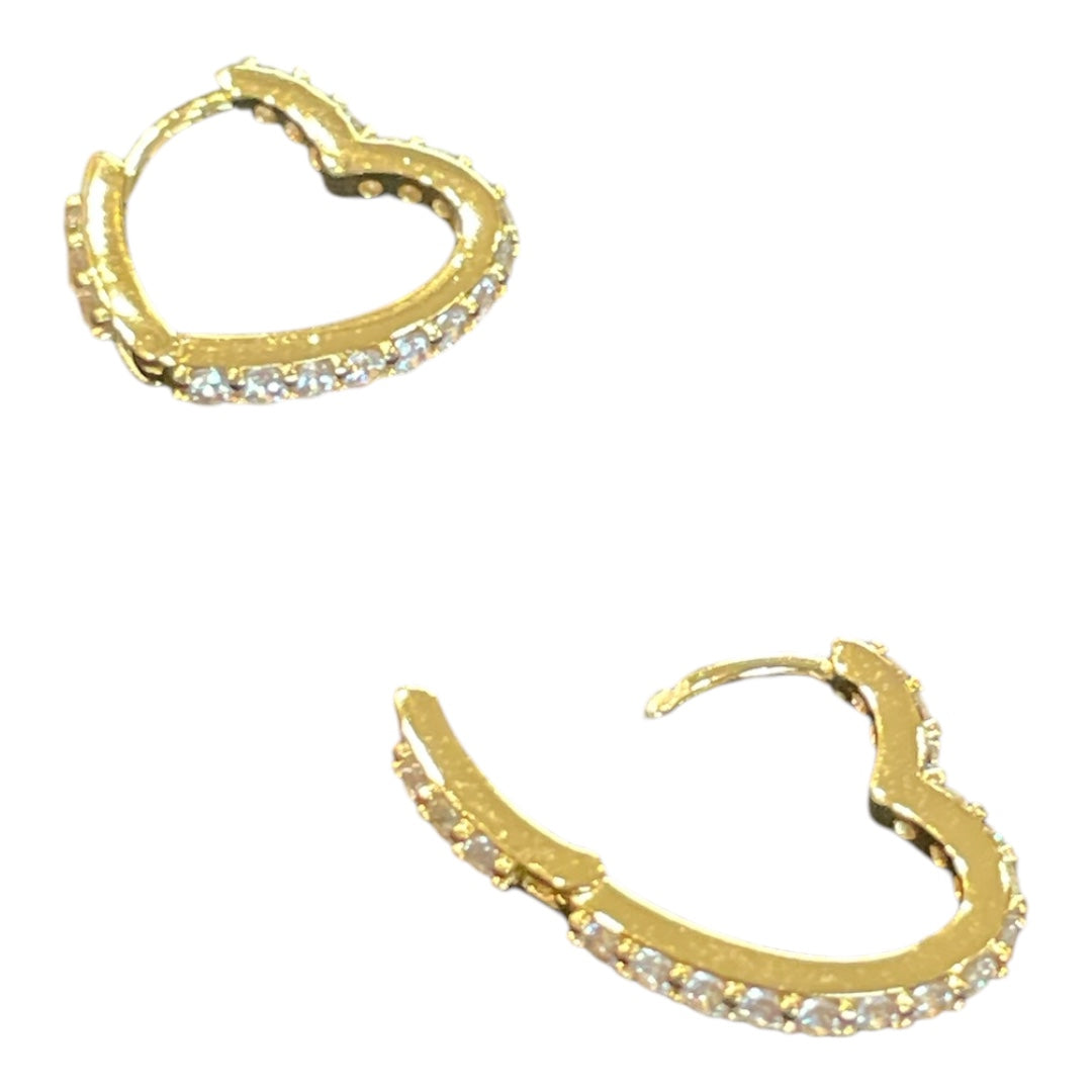 Gold Dipped Cz Heart Hinge Hoop Earrings