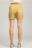 Wide-leg golden satin shorts side view