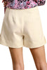 Button-zip front wide-leg shorts, casual chic look