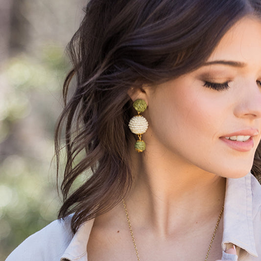 Handmade Raffia, Cotton and Wood Earrings