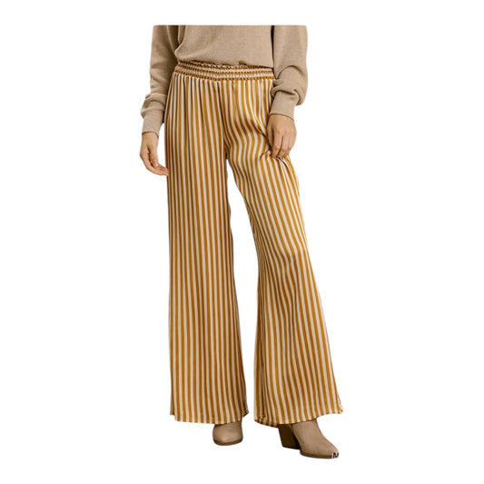 Elastic Satin Mid Rise Wide Leg Striped Pants