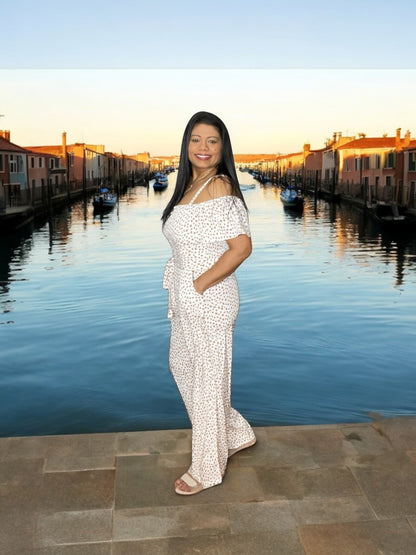 Open Shoulder Floral Jumpsuit With Tie Belt