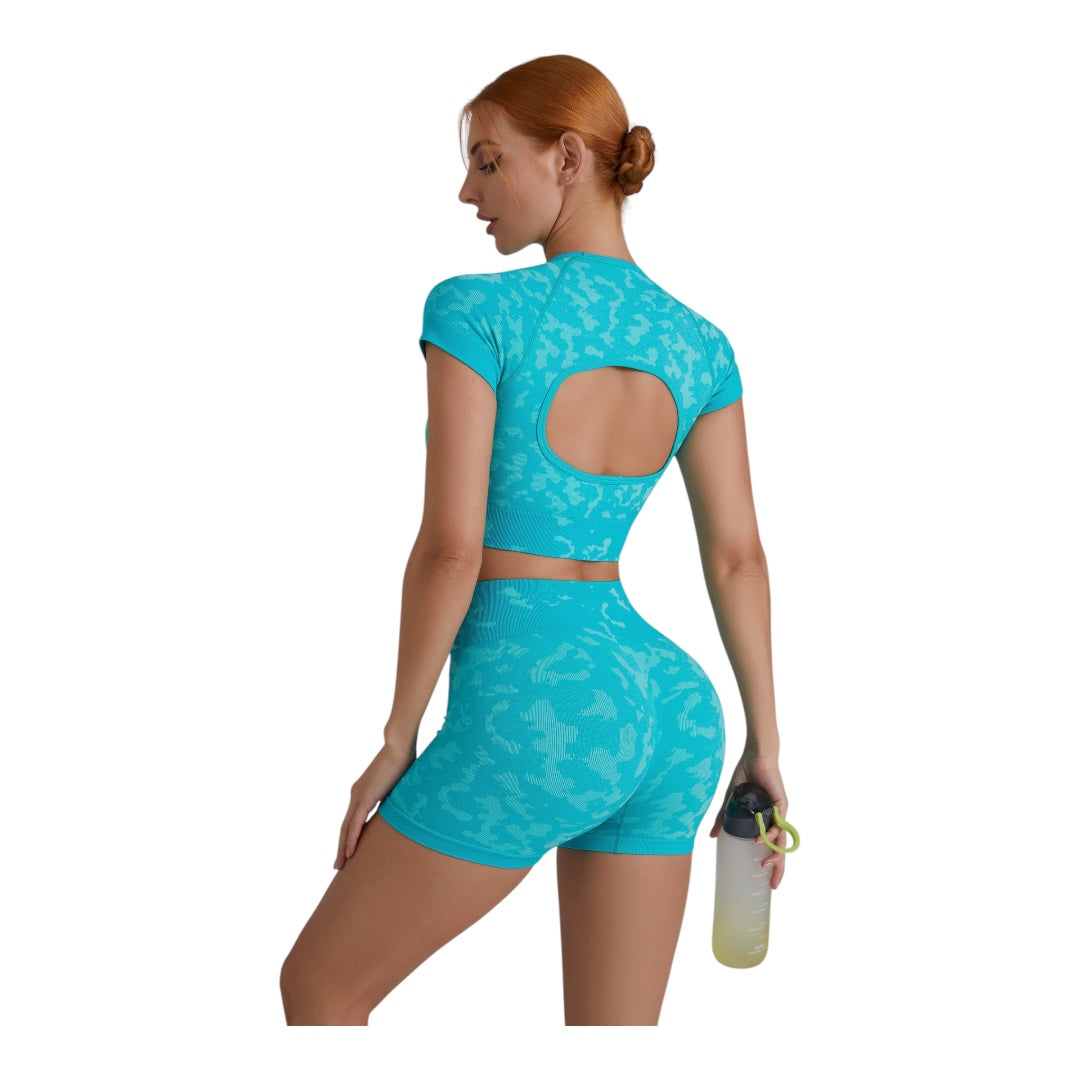2PC Crop Top High Waisted Short Activewear Se