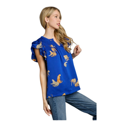 Cheetah Print Boxy Cut Split Neck Top