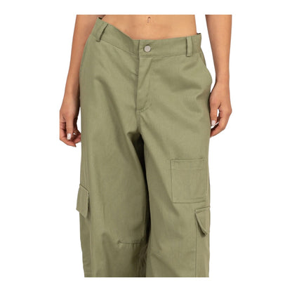 Olive Green Elastic Waist Wide - Leg Cargo Pants
