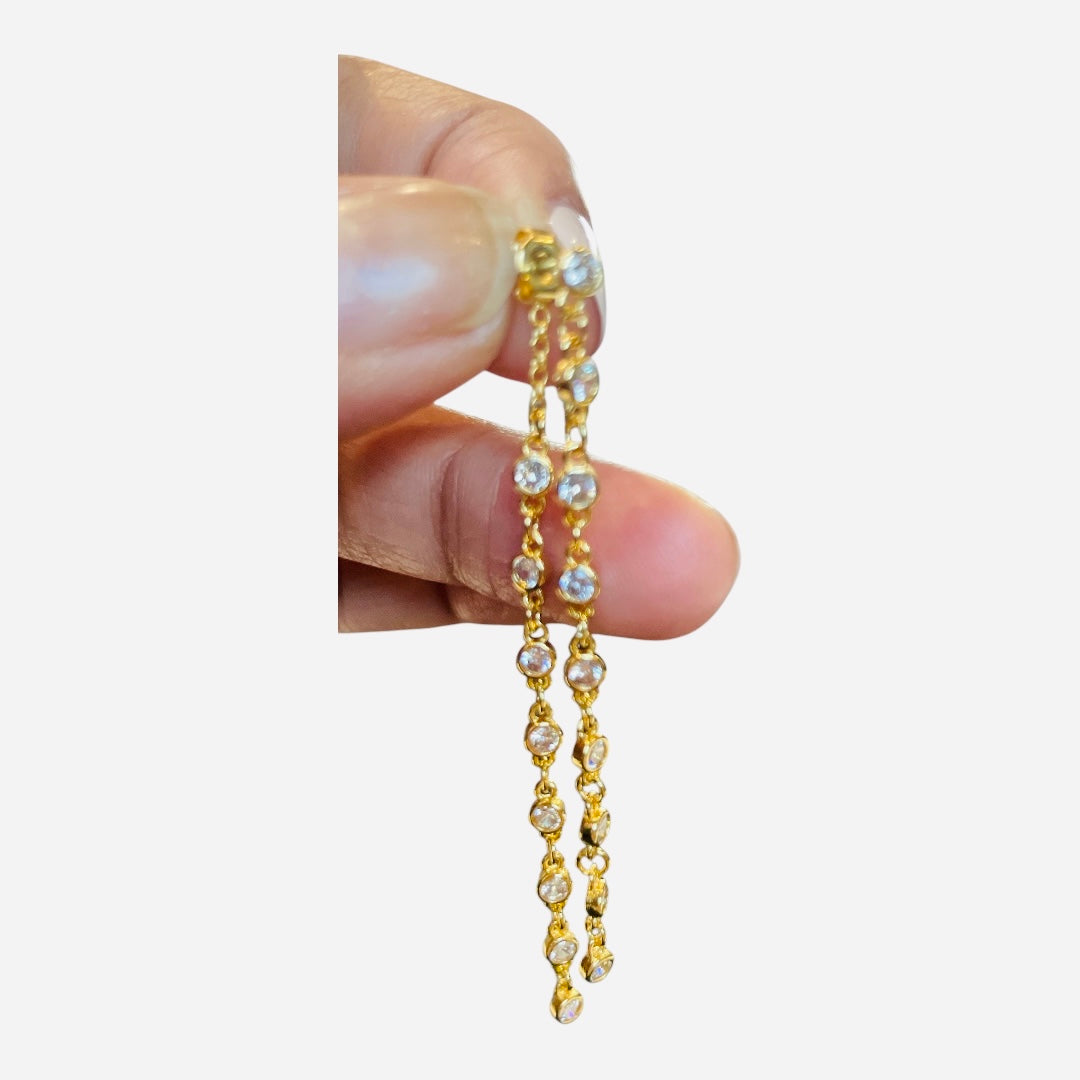Gold Dipped Cz Chain Dangle Earrings