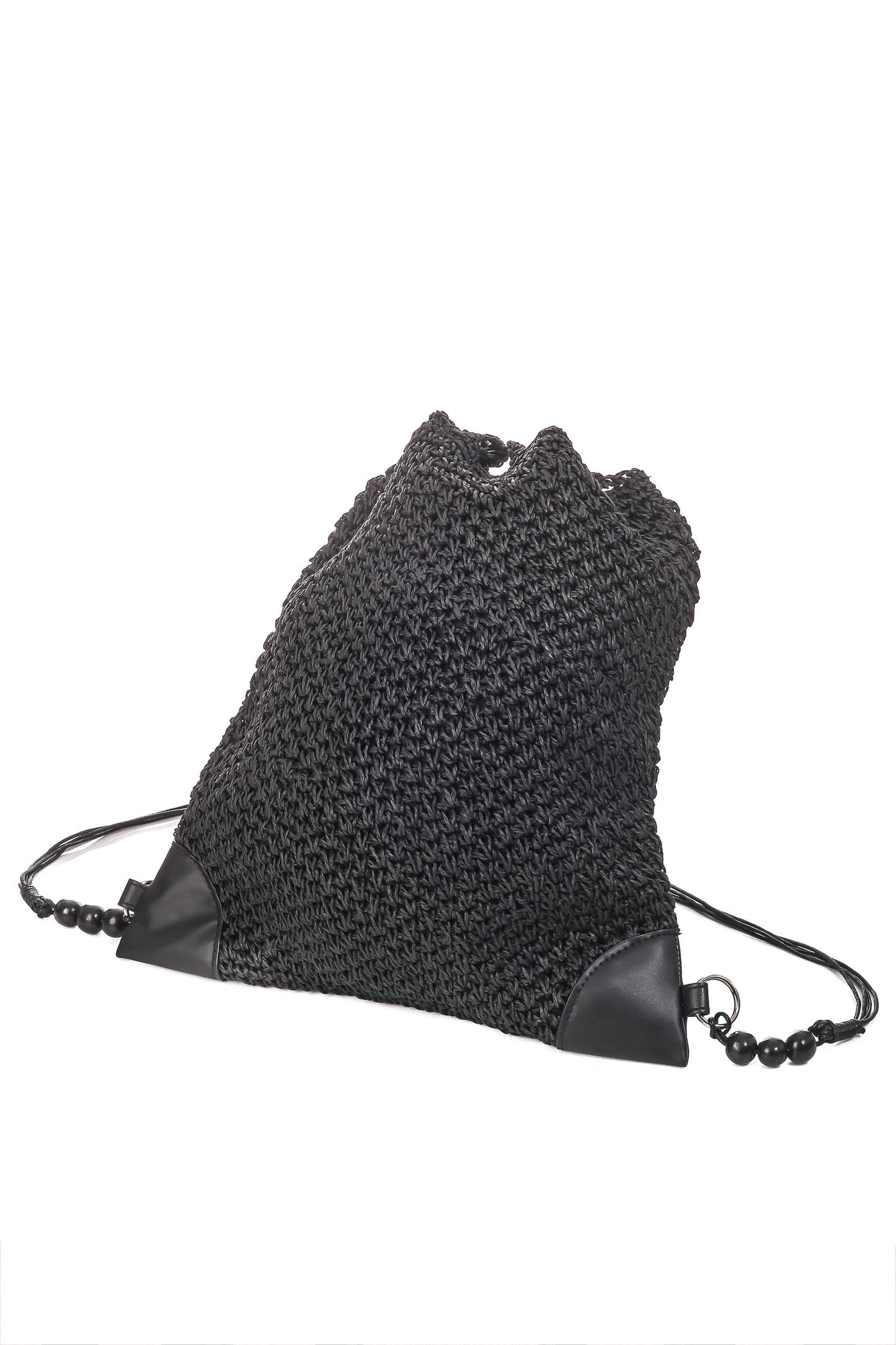 Black Straw Braided Bucket Fashion Bag