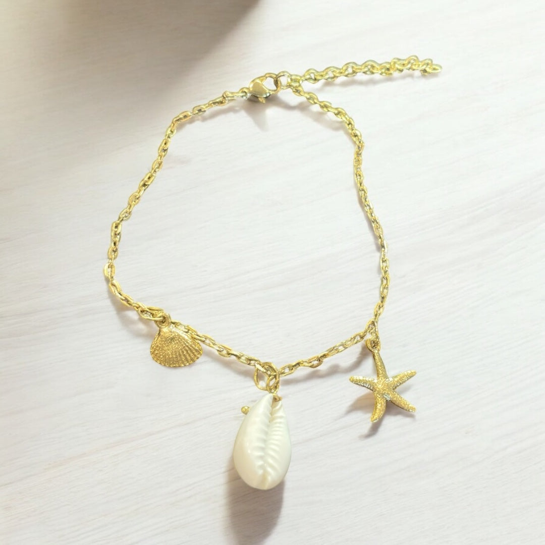 Sachi Gold Shell and Star Fish  Anklet