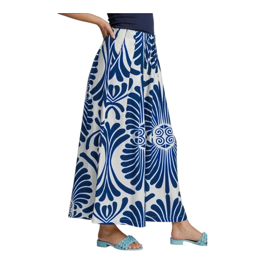 Wide Leg Printed Skirt Pants