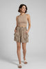 High-waisted brown Aztec tribal print shorts