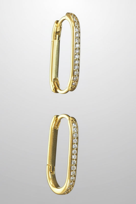 Gold Dipped Cz Pave Edge Oval Hoop Earrings
