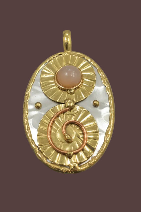 Stainless steel with brass/ copper scrollwork Pendent