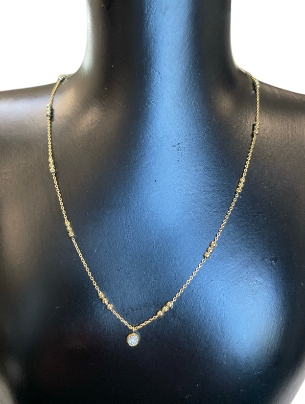 Gold Mini Pave Coin Pendant Chain Necklace