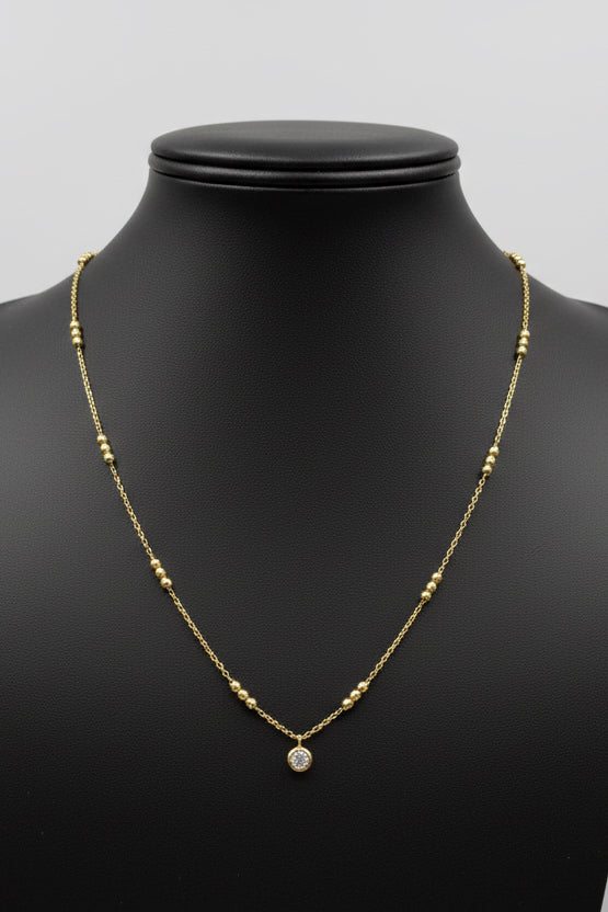 Gold Mini Pave Coin Pendant Chain Necklace