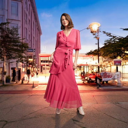 Waist Tie Faux Wrap MaxI Dress