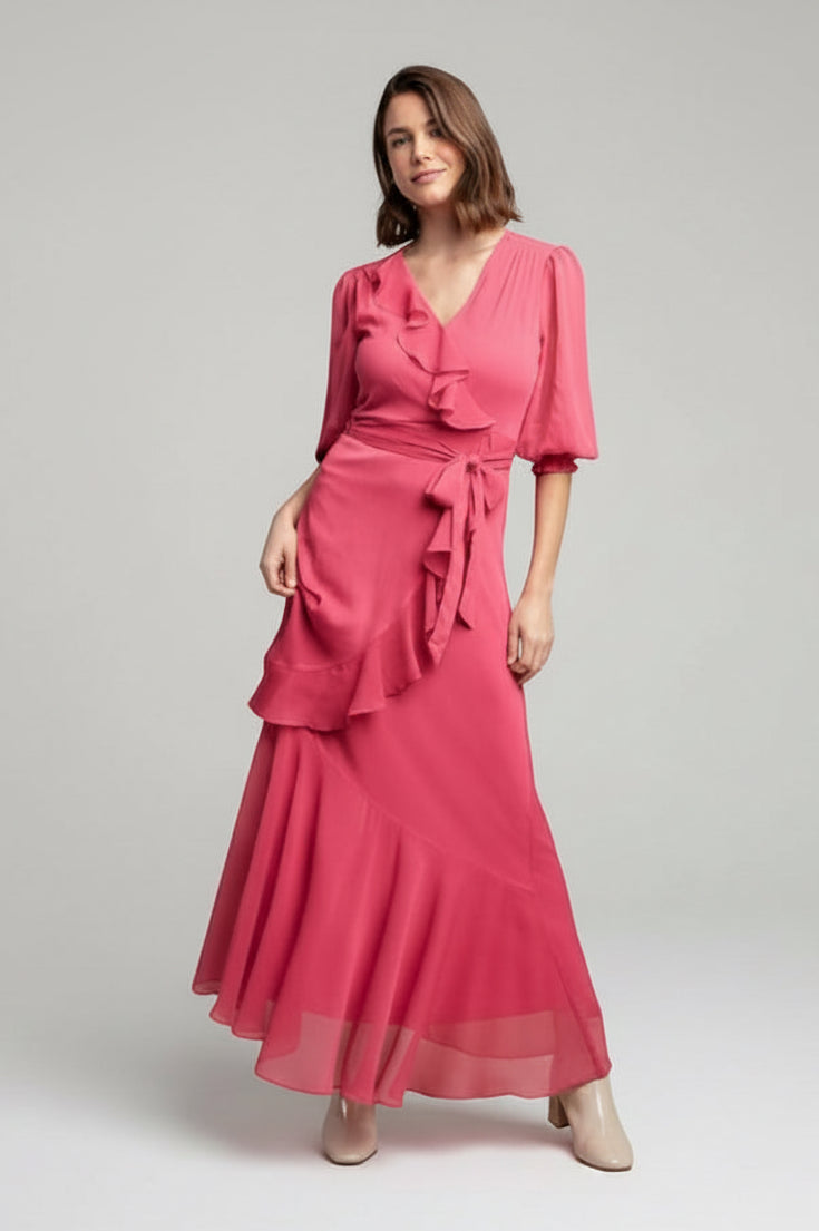 Ruffle detail wrap maxi dress