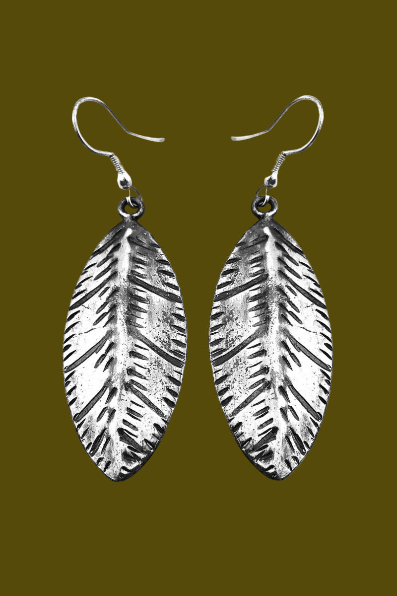 Kashi -Antique Silver Feather earrings