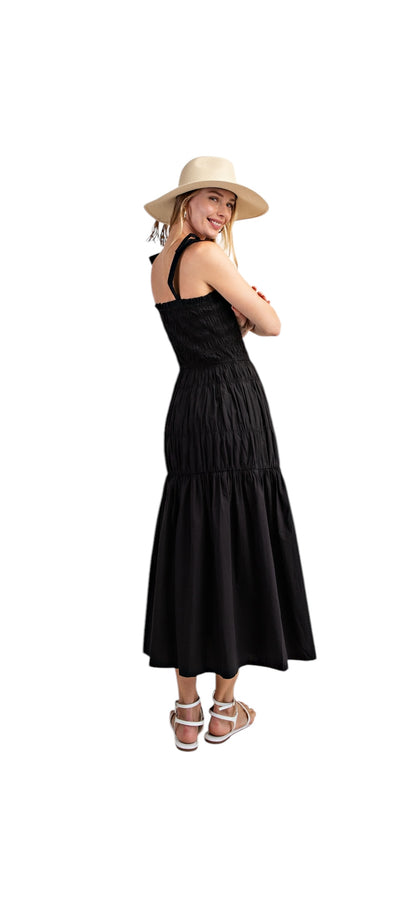 Smocked Maxi Dress with Shoulder Tie