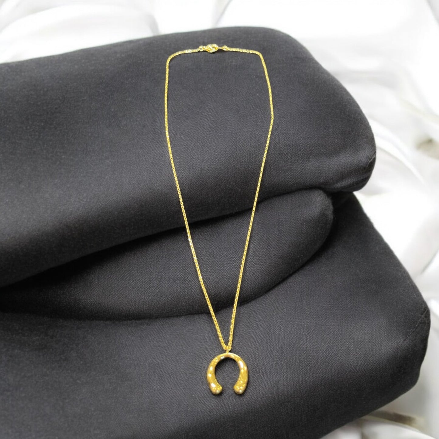 Gold Dipped Crescent Tear Pendant Necklace