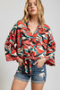 Tie-front wide sleeve abstract blouse
