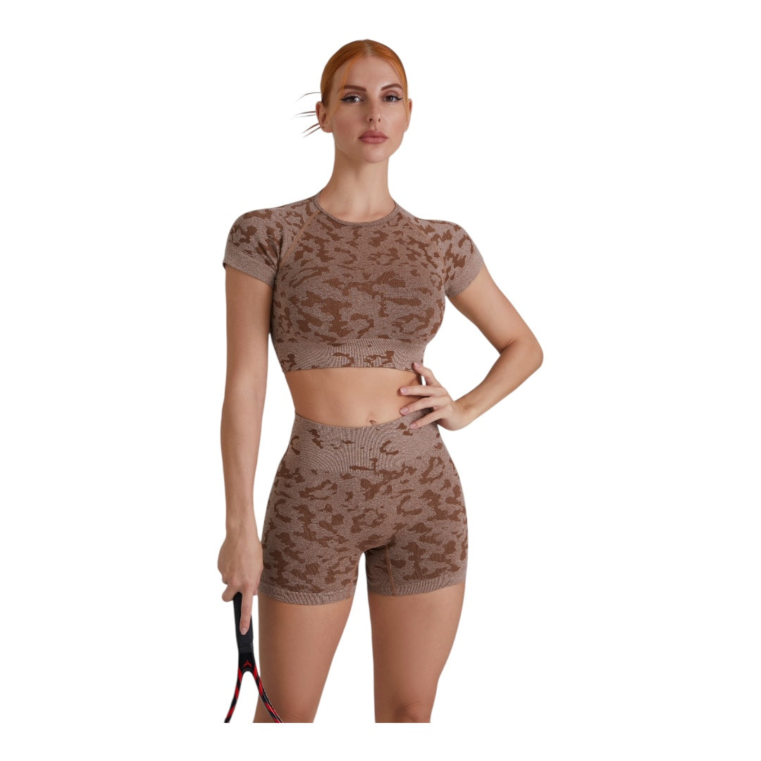 2PC Crop Top High Waisted Short Activewear Se