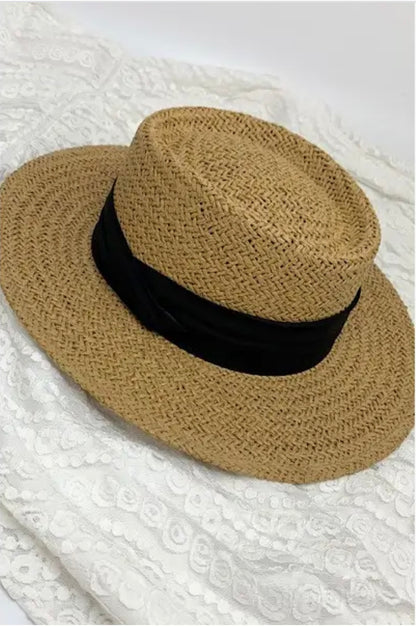Straw Hat with Black Hat Band