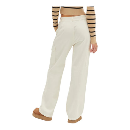 Cream High Waisted Wide Leg Cargo Pants