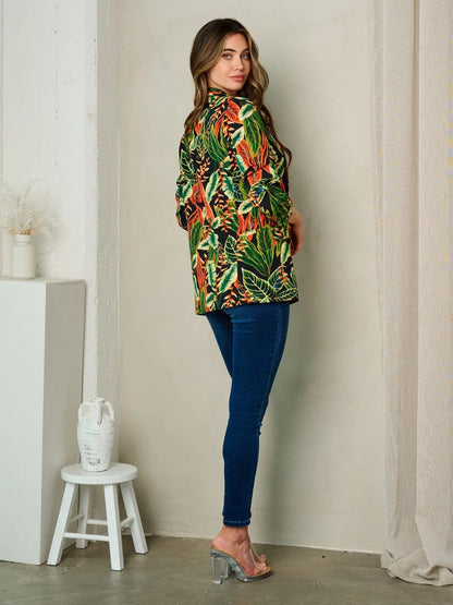 RED TROPICAL FLORAL OPEN FORNT 3/4 SLEEVE BLAZER