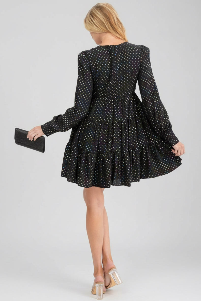 BLACK MULTI COLOR POLKA DOT PRINT TUNIC MINI DRESS
