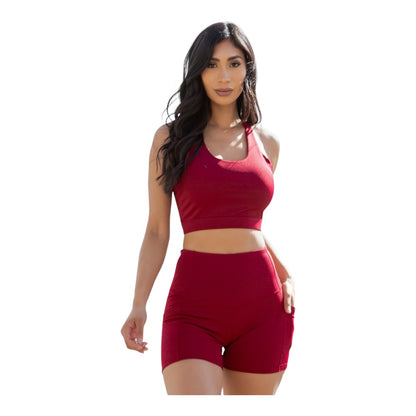 SPORTS BRA CROP TOP &  BIKER SHORT SET