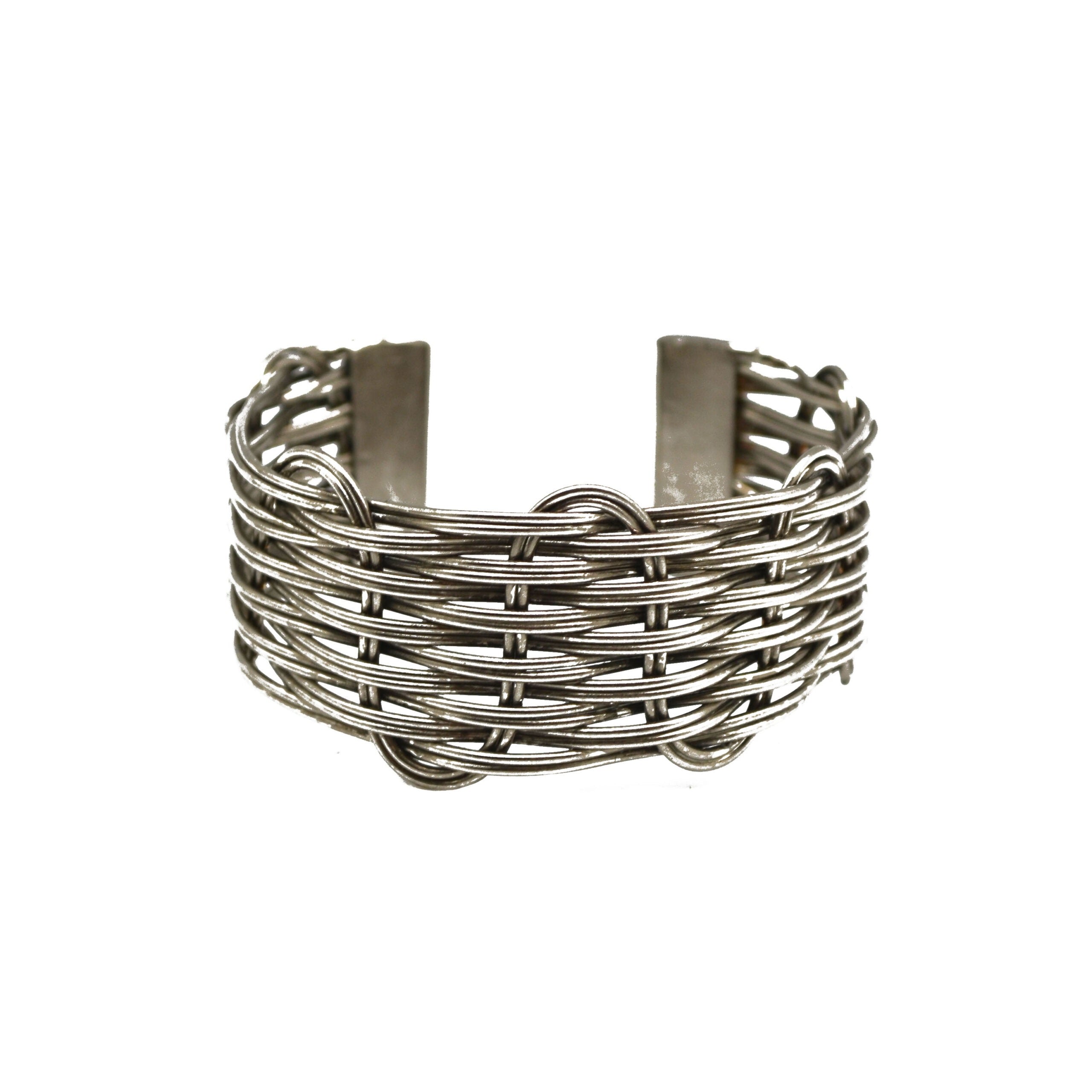 Handcrafted Silver Tone Basket weave cuff bracelet