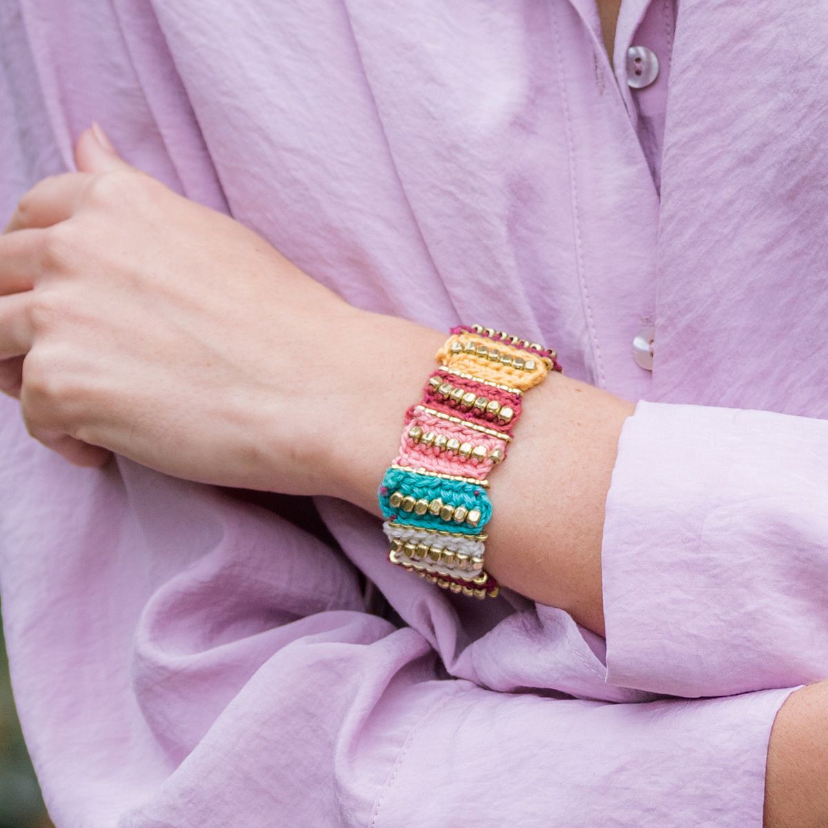 Handmade Woven Striped Beaded Bracelet