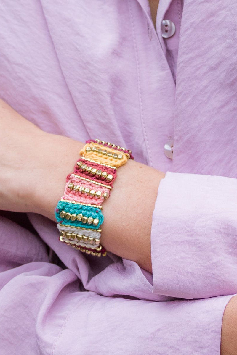 Handmade Woven Striped Beaded Bracelet