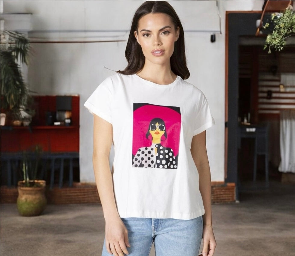 White/ Fuchsia Hip Chic Graphic Tee
