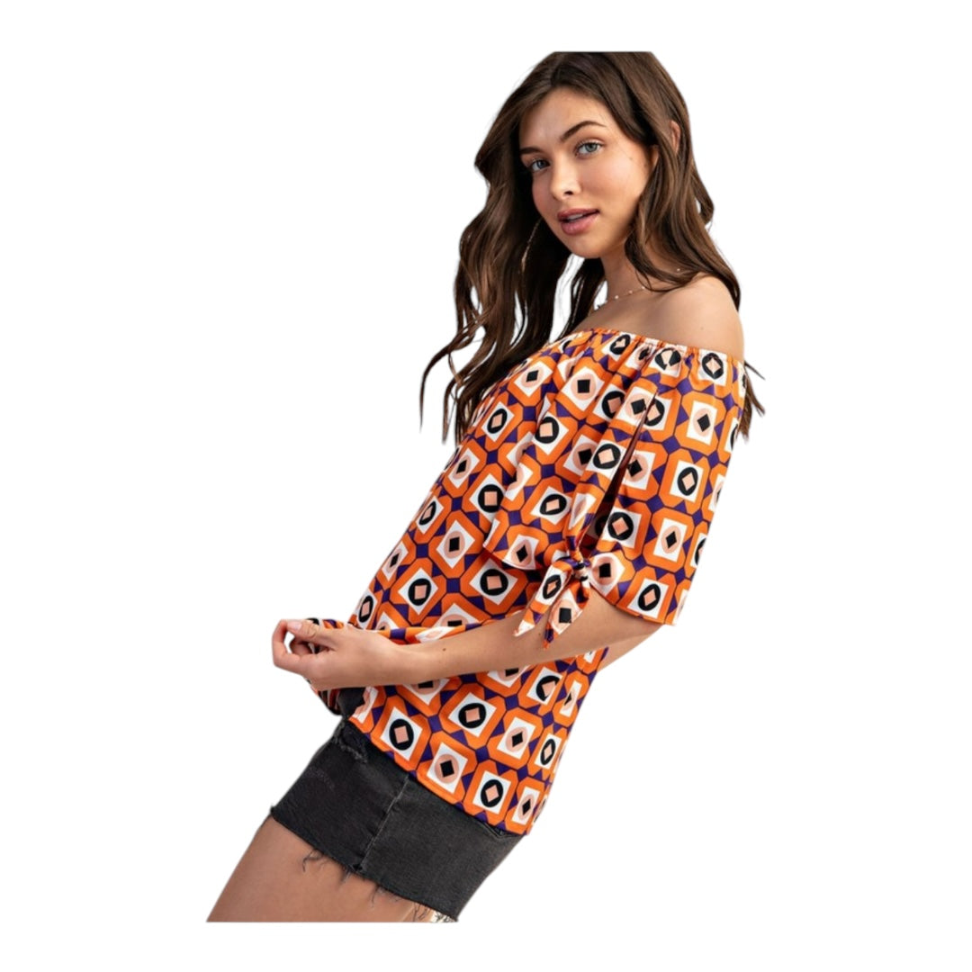 Geometric Print Off The Shoulder Top