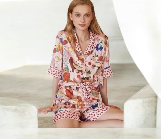 Strawberry Trim Pink Two Piece Pajama Set