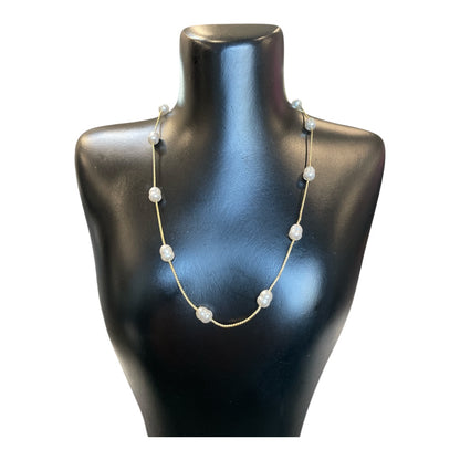 Gold Dipped Fresh Water Pearl Station Beaded Chain Necklace