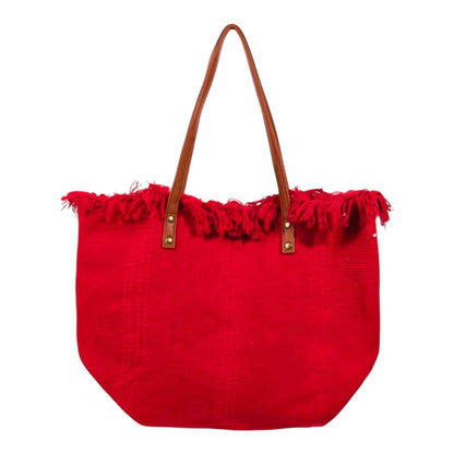 Red Braided Canvas Tote Bag