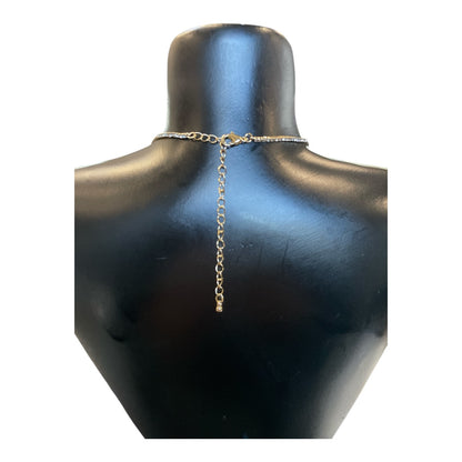 Black Shell Clover Station Charms Rhinestone Chain Necklace
