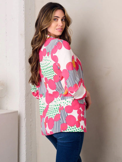 PINK MULTI COLOR OPEN FRONT 3/4 SLEEVE BLAZER