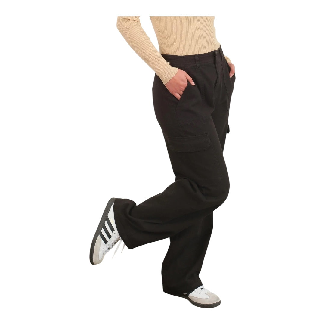 Black High Waisted Wide Leg Cargo Pants