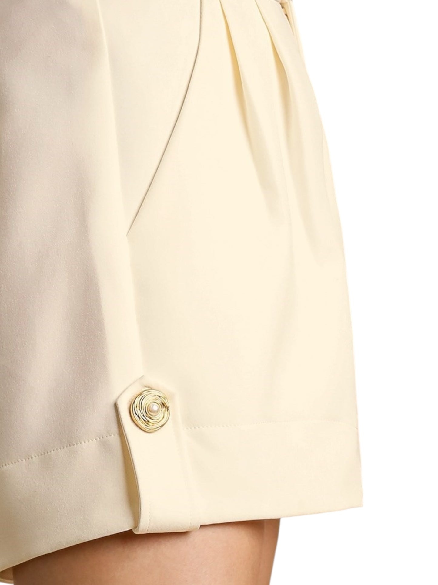 Pleated Wide Leg Button/ Zip Front Shorts with Pockets & Side Button Detail