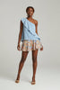 Sundaze blue one-shoulder unfinished hem top