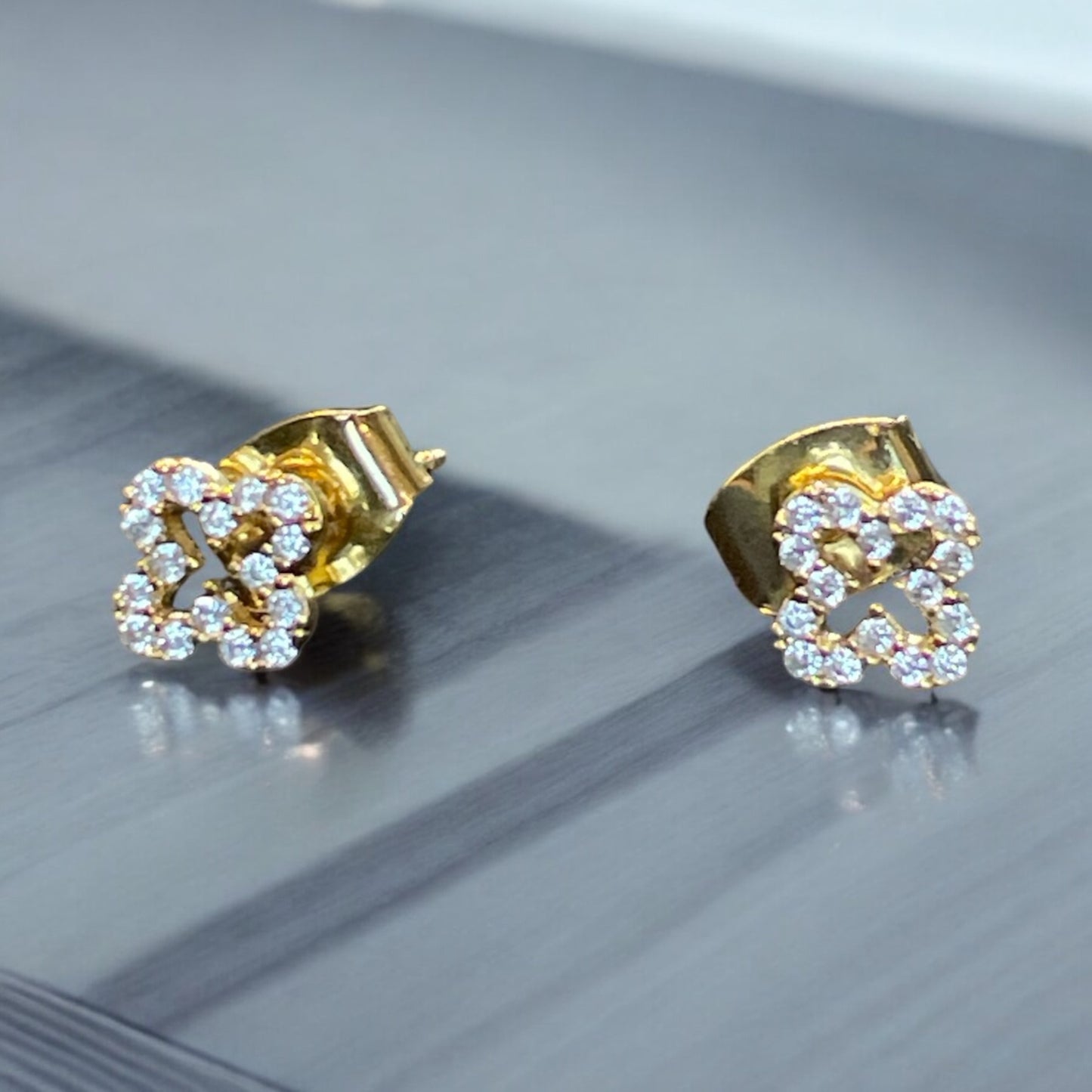 Gold Mini Cz Pave Clover Stud Earrings