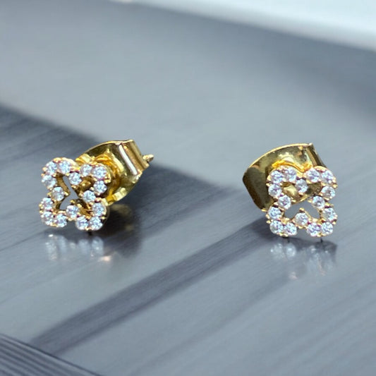 Gold Mini Cz Pave Clover Stud Earrings