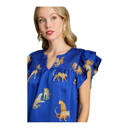 Cheetah Print Boxy Cut Split Neck Top