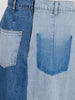 Patchwork blues button 2-tone denim skirt