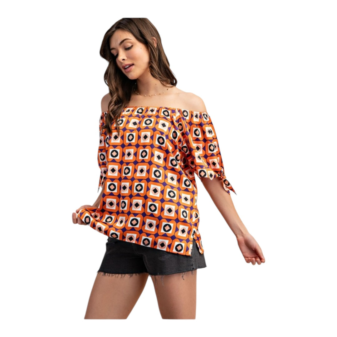 Geometric Print Off The Shoulder Top